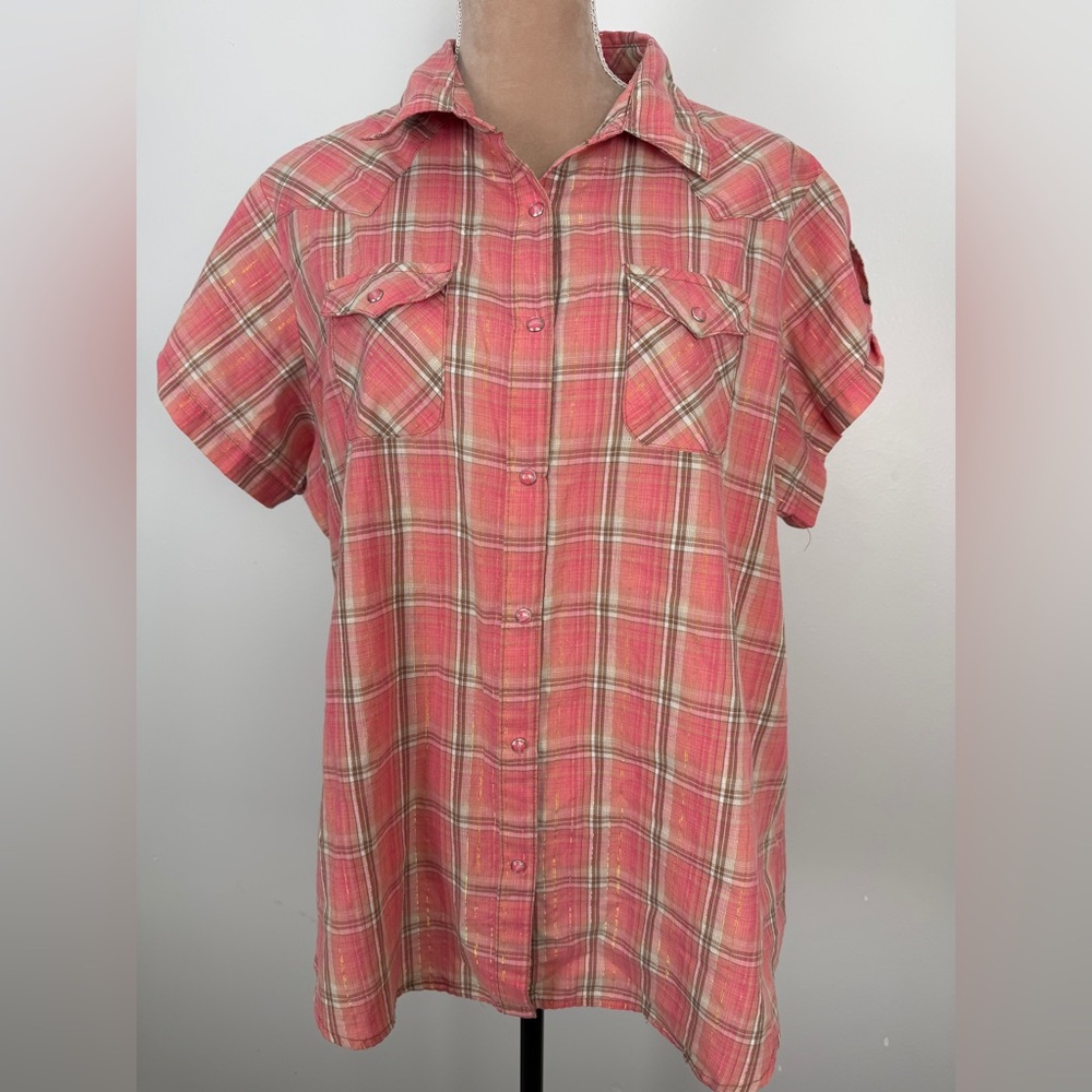 Vintage Wrangler Pink and Brown‎ Plaid Shirt